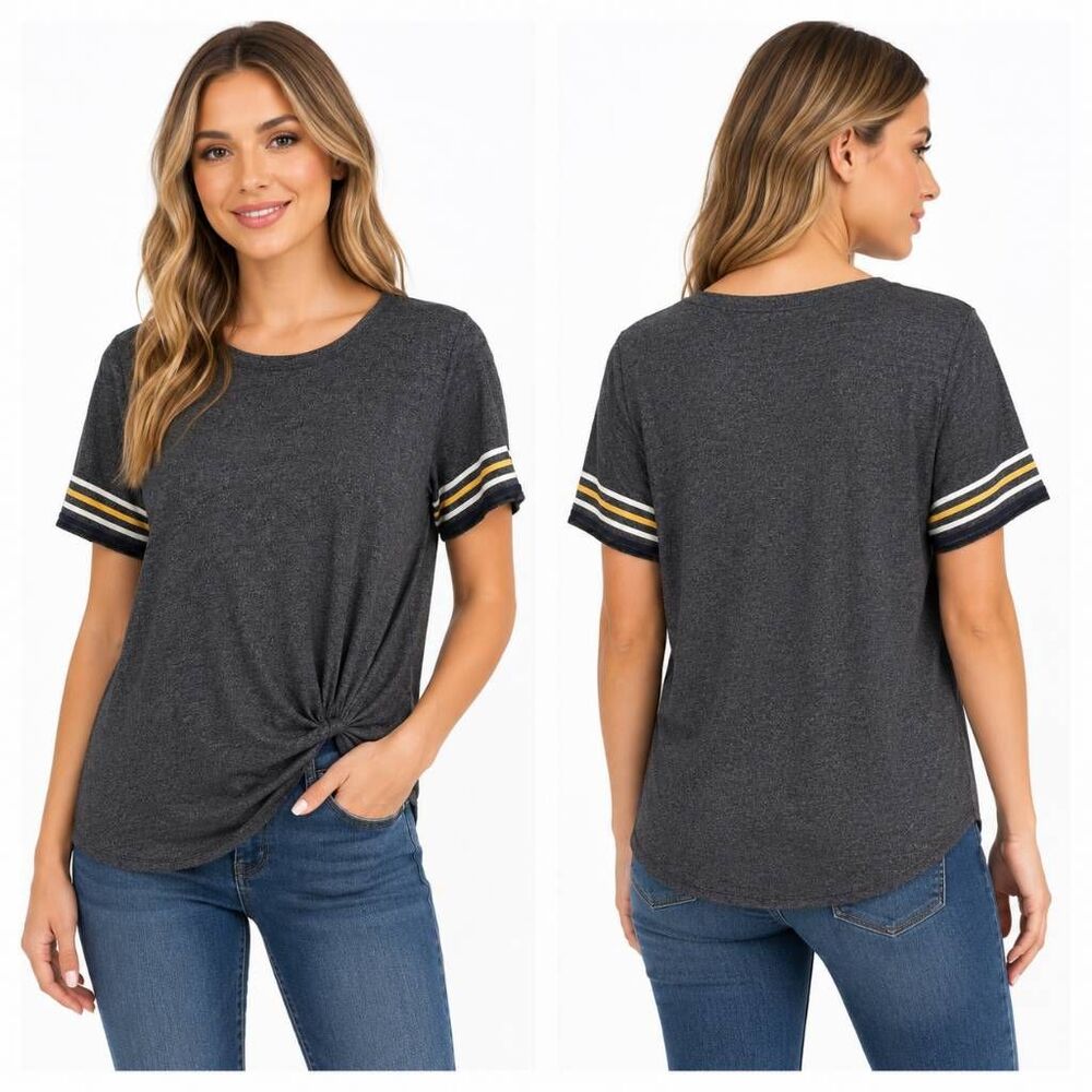 24/7 Maurices Gray Twist Front Varsity Tee Size L